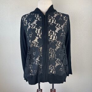 Fever Black Lace Full Zip Style Cardigan Size L